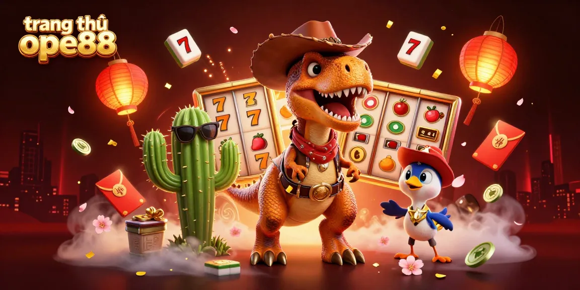 Engage with exciting games at trang chủ ope88 featuring a charismatic cartoon dinosaur and thrilling casino elements.