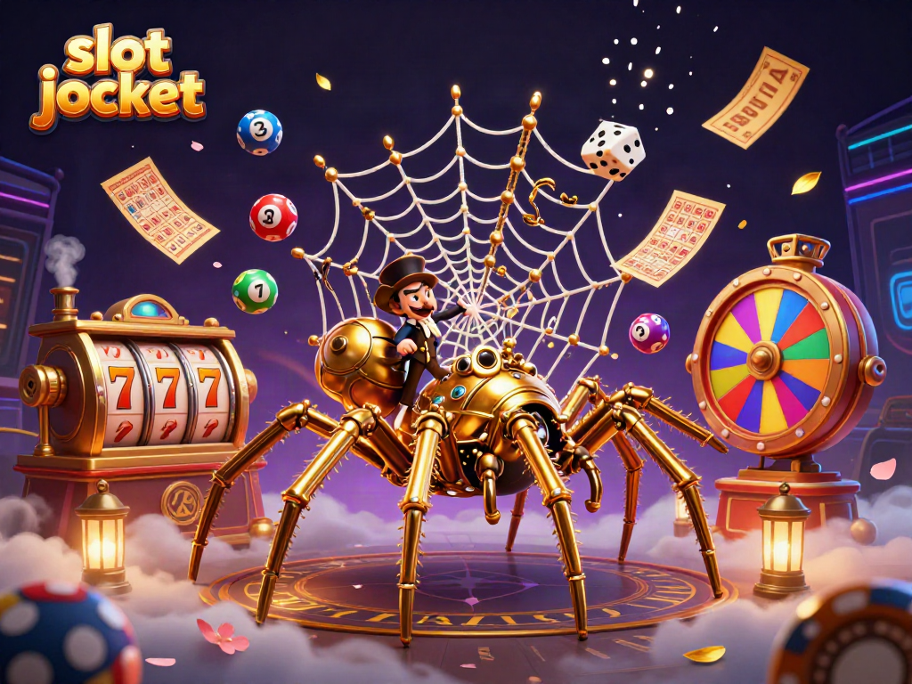 Experience thrilling slot jackpots with a steampunk theme featuring a golden spider and dynamic game elements.