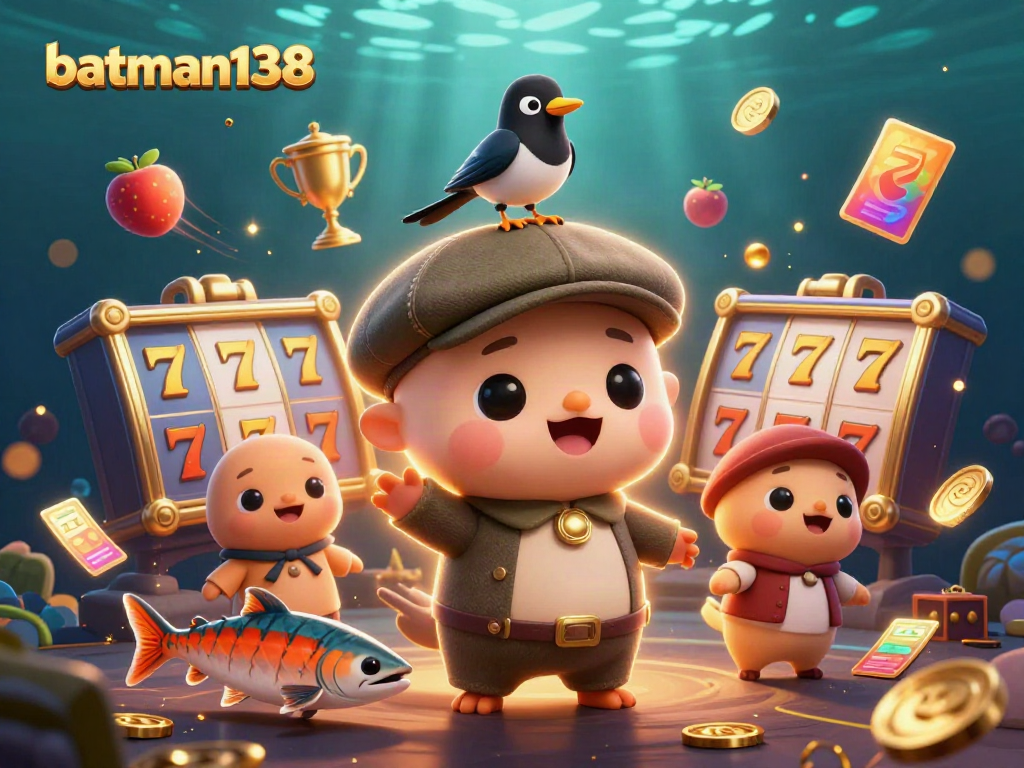 Experience thrilling gaming action with batman138, featuring playful Lewis the Nessie surrounded by slot game elements.