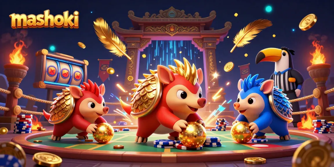 Experience the thrilling gameplay of mashoki with dynamic pangolins competing amidst casino excitement.