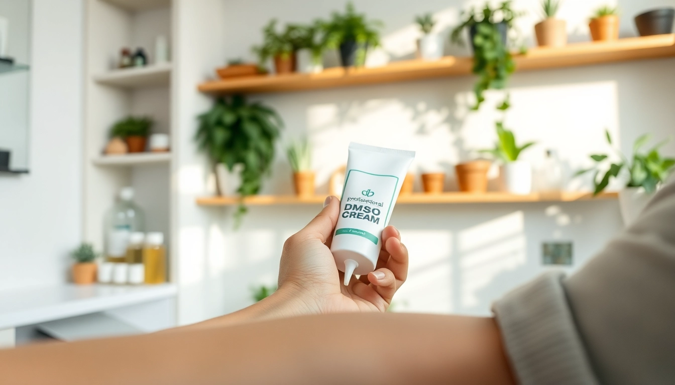 Applying dmso cream on skin for therapeutic relief in a serene setting.