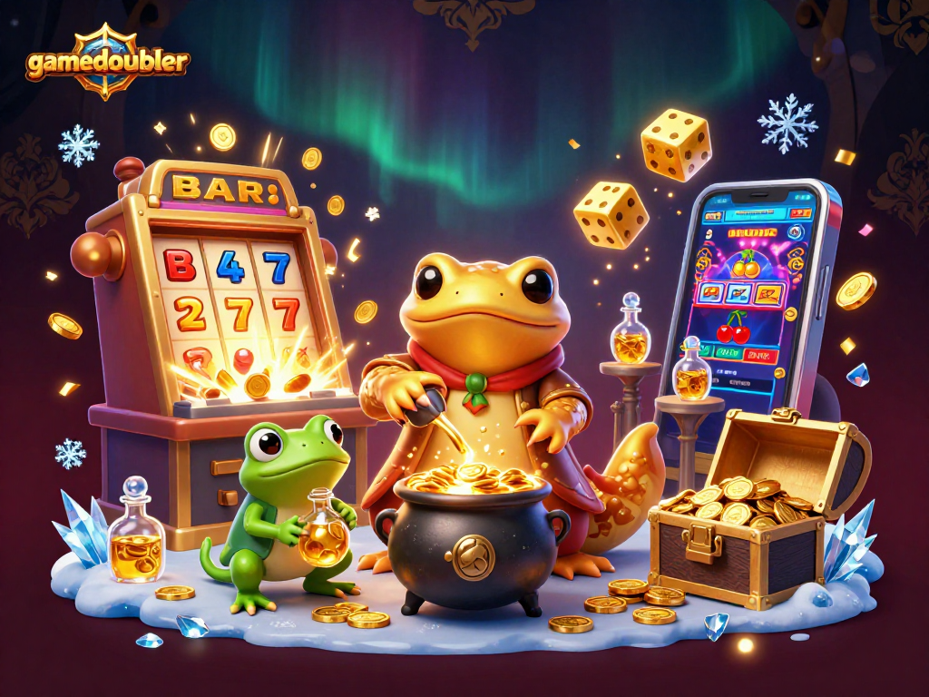 Engage with gamedoubler in a vibrant 3D casino scene filled with gold coins and captivating characters.