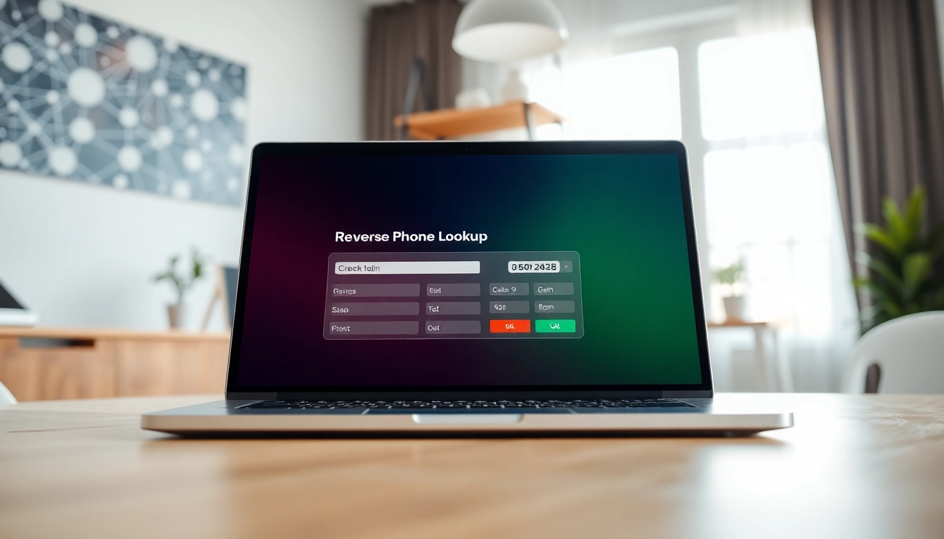 Check telephone number using a reverse phone lookup tool on a laptop screen.