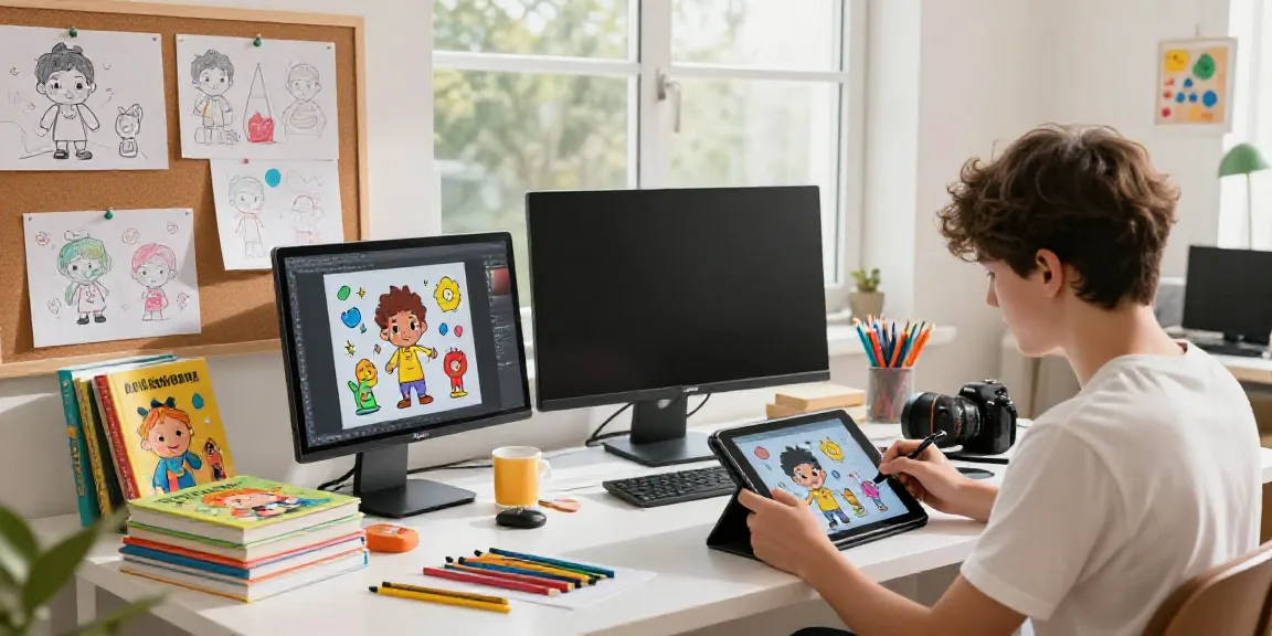 Learn how to use an AI cartoon image generator in a vibrant creative studio.