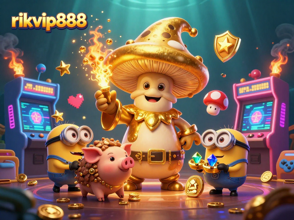 Experience thrilling gameplay with rikvip888's vibrant characters and dazzling treasures in a dynamic casino setting.