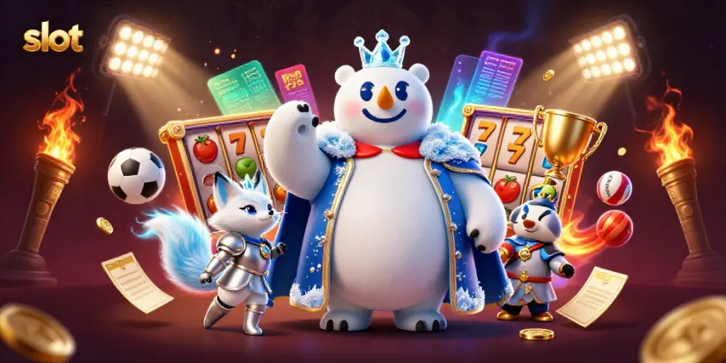 Slot yang penuh keberuntungan terlihat dengan beruang kutub raja bermahkota dan simbol buah terbang.