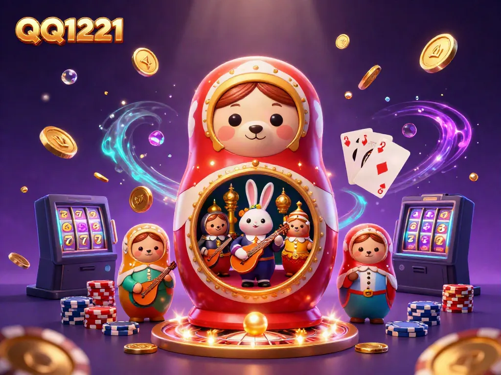 Play casino games with QQ1221 featuring engaging cartoon bears and vibrant casino elements.