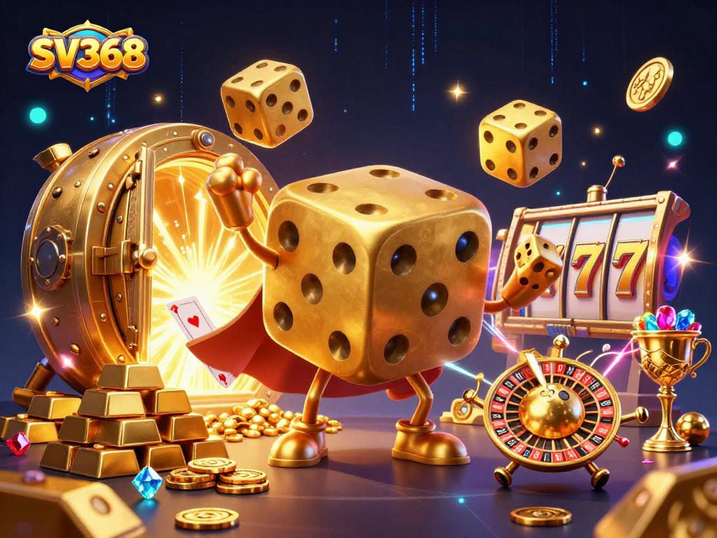 SV368 showcases an engaging scene of golden dice and casino elements, captivating players.
