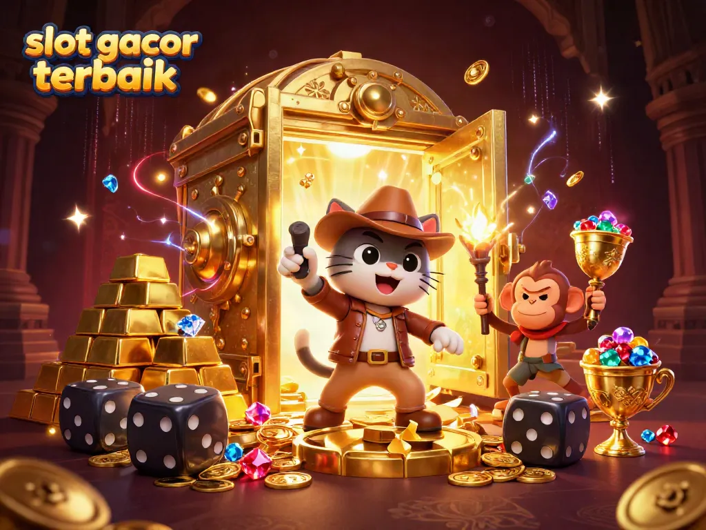 Temukan slot gacor terbaik dengan ilustrasi 3D kucing arkeolog dalam misi mencari artefak kasino emas.