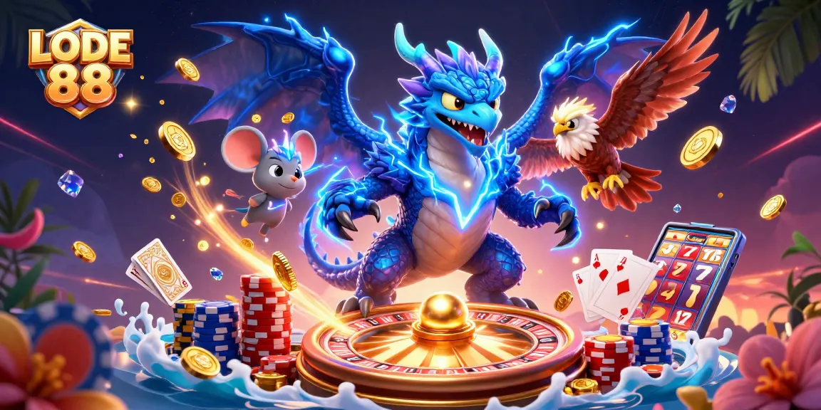 Engage with LODE 88 featuring dynamic casino elements and vibrant characters in a thrilling gaming scene.