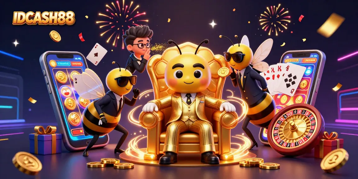 Join the excitement at IDCASH88 as the bumblebee mob boss leads a vibrant casino scene filled with dynamic game elements.