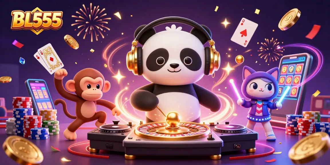 Experience the thrilling energy of BL555 with vibrant characters and dynamic casino elements.