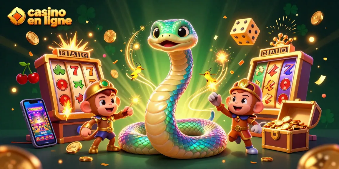 Visualisez casino en ligne avec un serpent arc-en-ciel et un roi singe entourés de jeux éblouissants