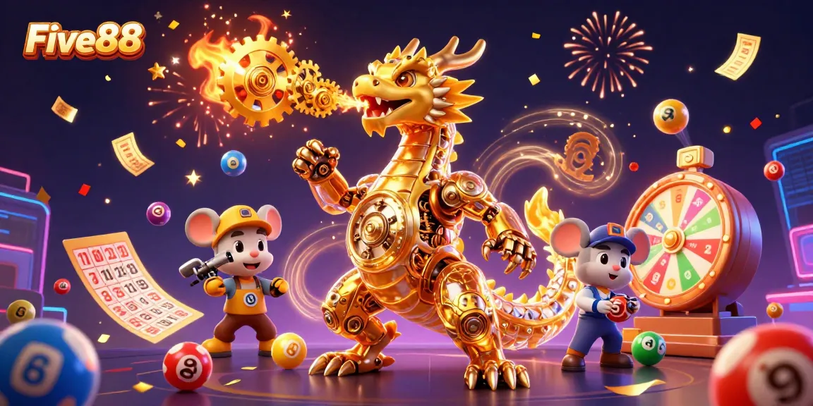 Engage with Five88's dynamic gaming atmosphere and the thrill of winning in this vibrant illustration.