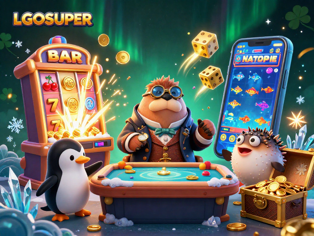 Experience thrilling fish shooting with LGOSUPER featuring captivating 3D characters in a vibrant underwater scene.