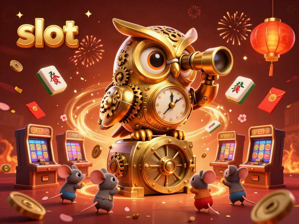 Simbol slot yang menguntungkan dengan rusa emas dan tikus mekanik di kasino.