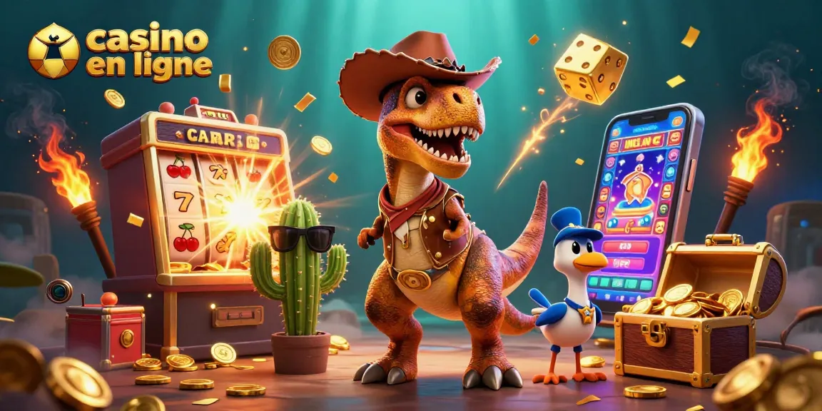 Illustration captivante sur le thème du casino en ligne avec des personnages animés et des éléments de jeu