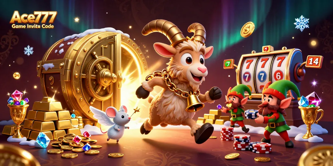Ace777 Game Invite Code showcased in a festive casino scene with 3D cartoon characters and vibrant gaming elements.