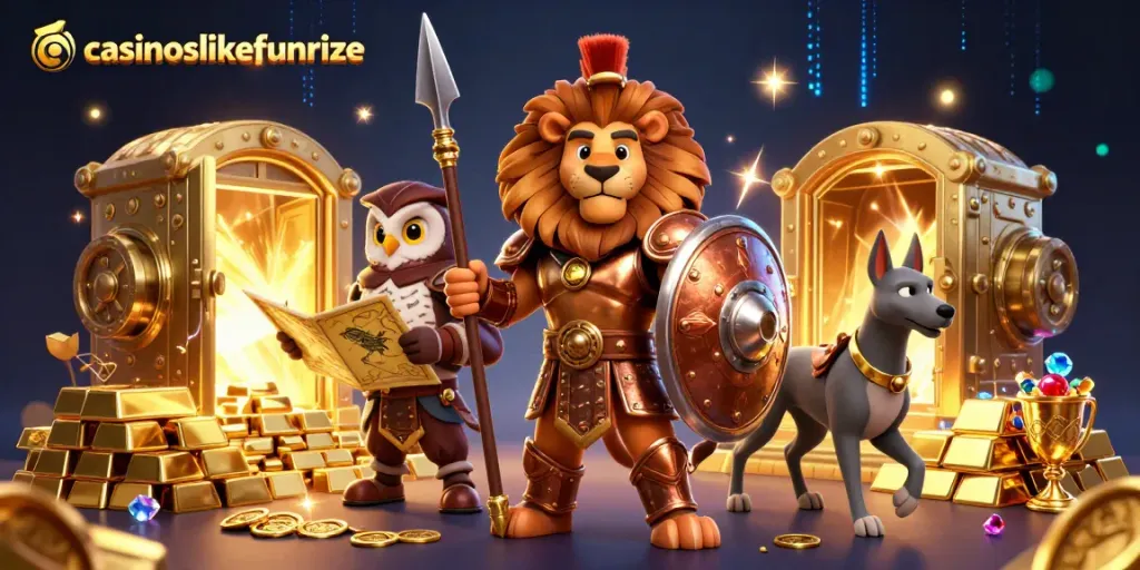 Engage in thrilling gameplay at casinoslikefunrize with vibrant 3D casino-themed illustration.