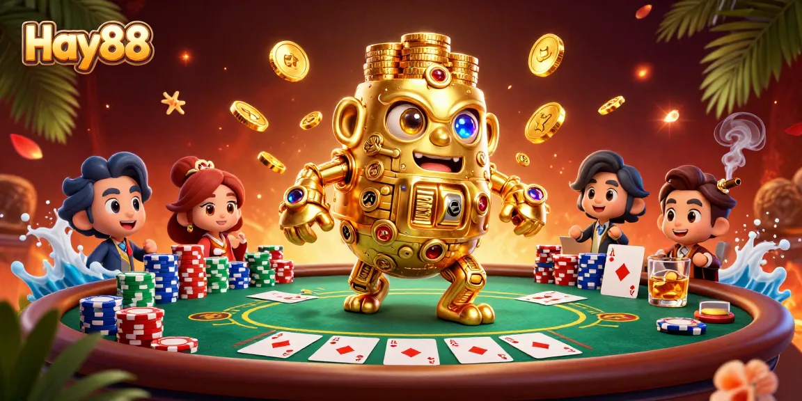Experience the dynamic gaming world of Hay88 with vibrant characters and thrilling poker action.