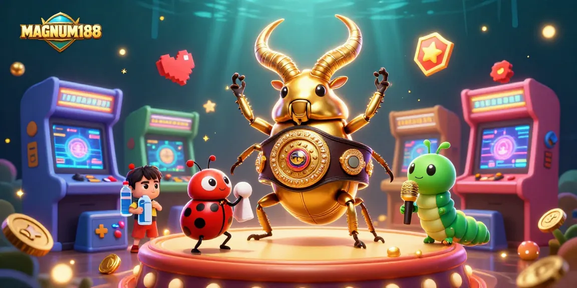 Experience the excitement of MAGNUM188 with vibrant casino games and dynamic characters in a thrilling illustration.