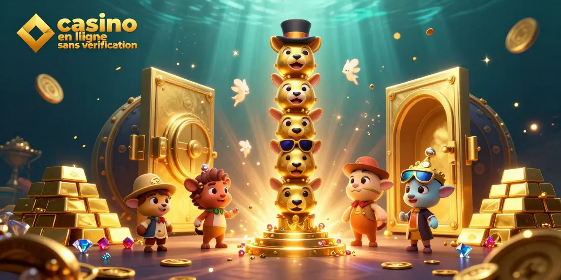 Des machines à sous et des totems colorés illuminent l'univers des jeux au casino en ligne sans vérification.