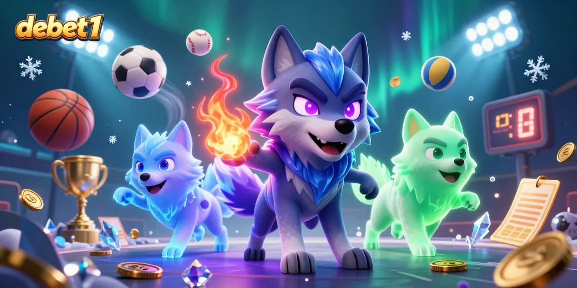 Bet on debet1's thrilling casino action with ghostly wolves and dynamic sports elements.