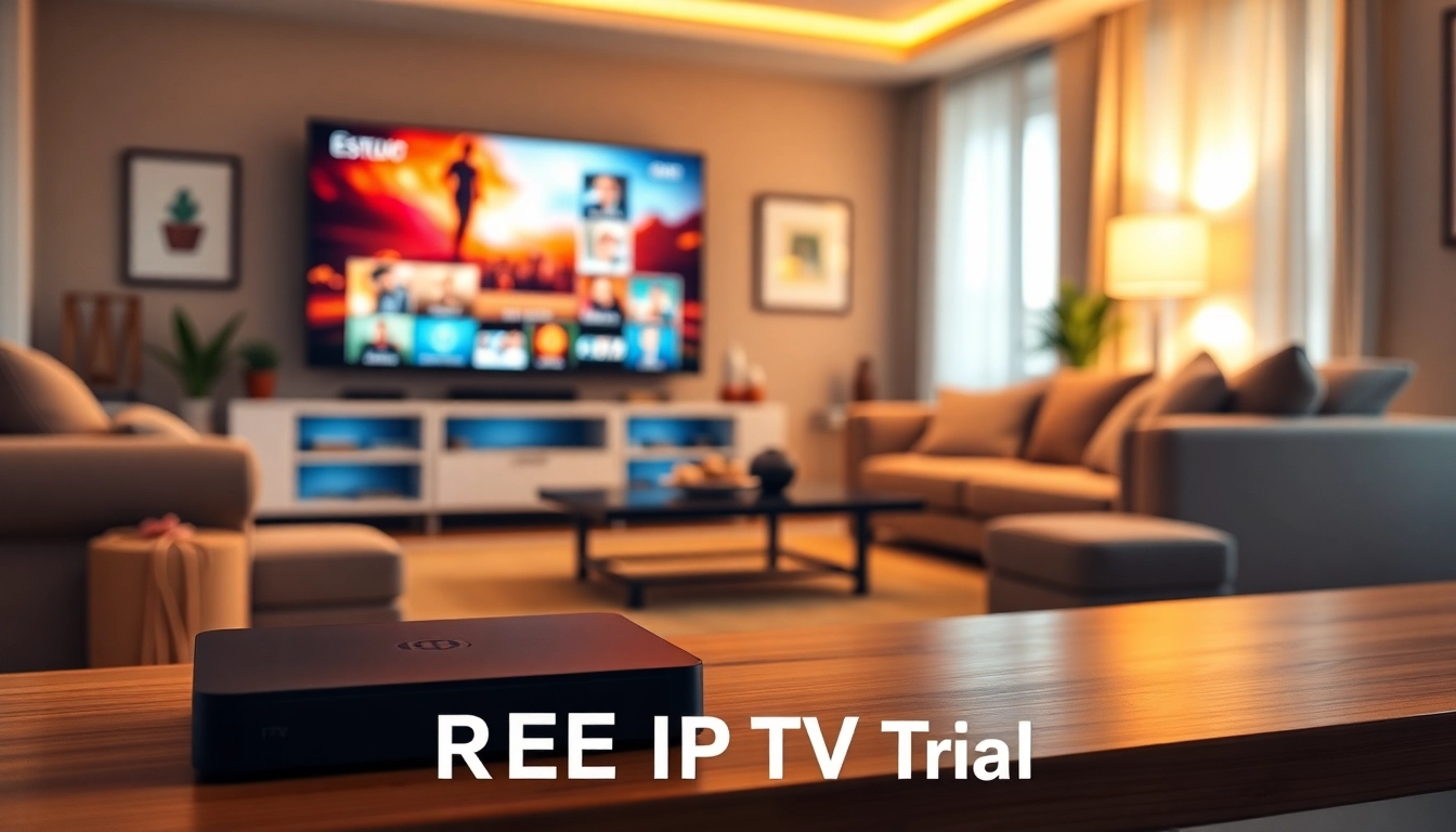 Experience FREE IPTV Trial with a professional streaming setup in a cozy living room.