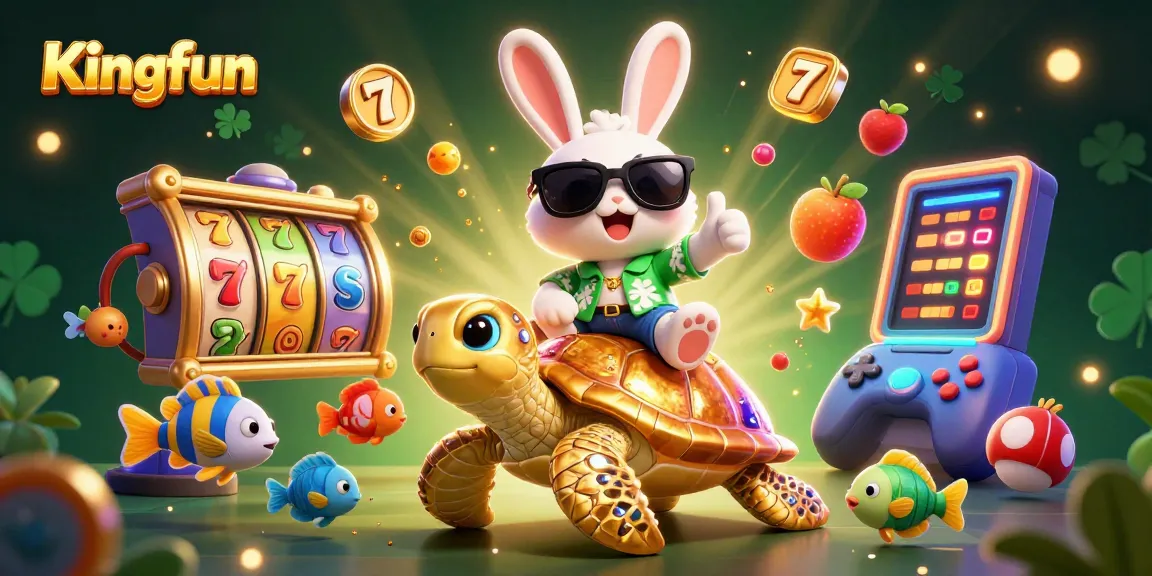 Spin the reels with Kingfun's lucky rabbit, jackpot symbols, and vibrant casino elements!