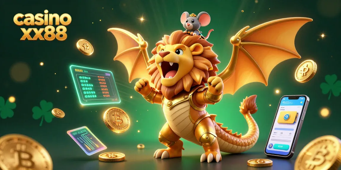Experience thrilling gameplay at casino xx88 with a vibrant 3D chimera and crypto elements.