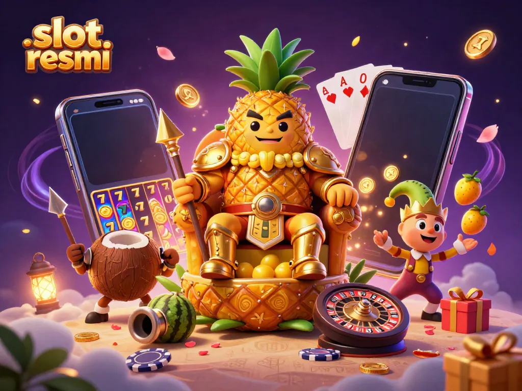 Experience the fun of slot resmi with a colorful, dynamic casino scene featuring vibrant characters and elements.
