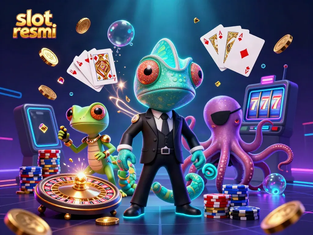 Experience thrilling action with slot resmi in this vibrant casino scene filled with dynamic characters and gaming elements.