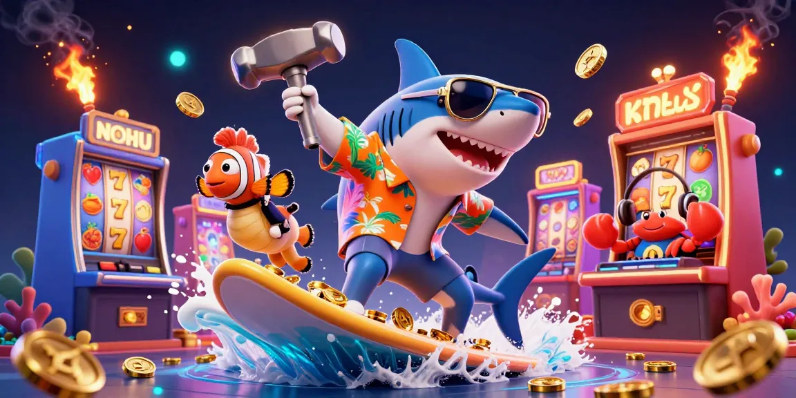 Experience thrilling gameplay with NOHU in an engaging 3D casino illustration featuring dynamic characters and slot symbols.