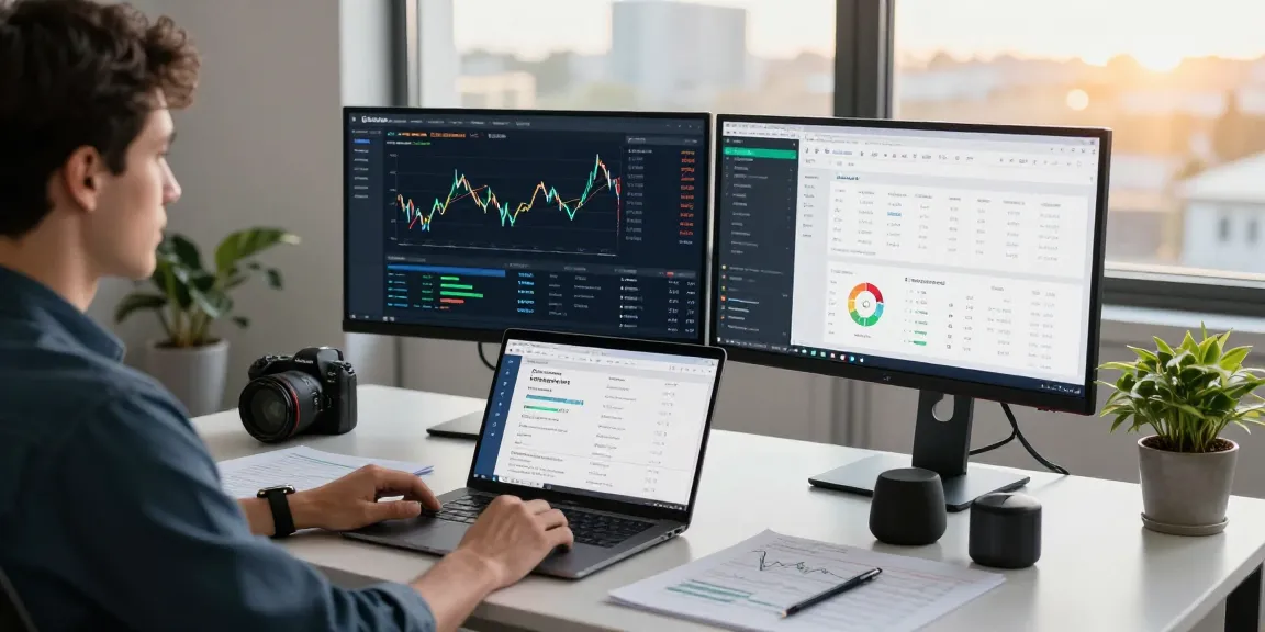 Bungee Exchange user analyzing cross-chain transactions on multi-monitor setup in an office