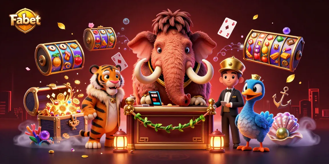 Fabet presents a vibrant 3D illustration featuring a casino bouncer and VIP characters set in an engaging casino atmosphere.