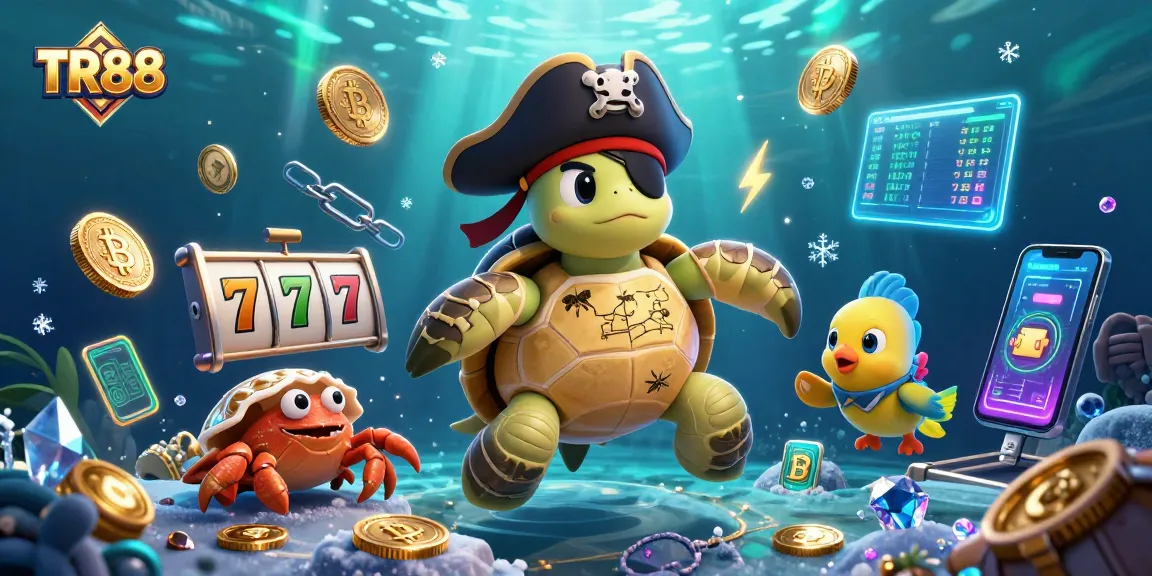 Engage with TR88 by exploring vibrant gaming realms featuring a dynamic 3D turtle, crab, and parrotfish.